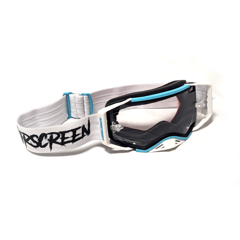 AirScreen AERO EX Goggles - 02 White/Black/Turquoise | Opening Lens Enduro MX Goggles