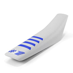 One Gripper Ribbed Seat Cover - White/Blue | Enduro & MX - Universal Fit