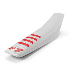 One Gripper Ribbed Seat Cover - White/Red | Enduro & MX - Universal Fit